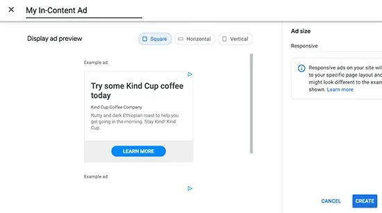 Creating an AdSense display ad unit