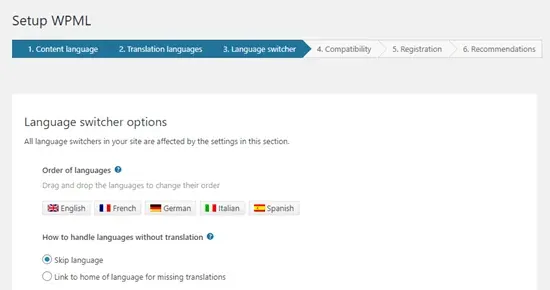Choosing the language order for the language switcher Choosing the language order for the language switcher