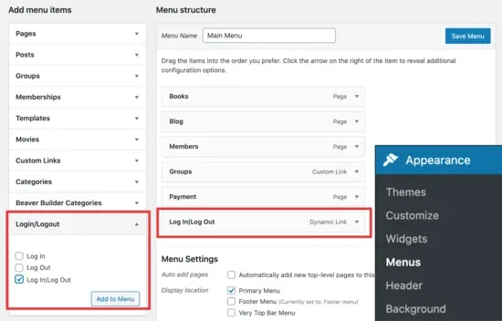 Login Logout menu WordPress plugin