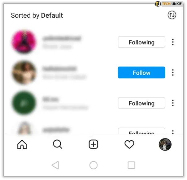 Process of unfollowing an account on Instagram