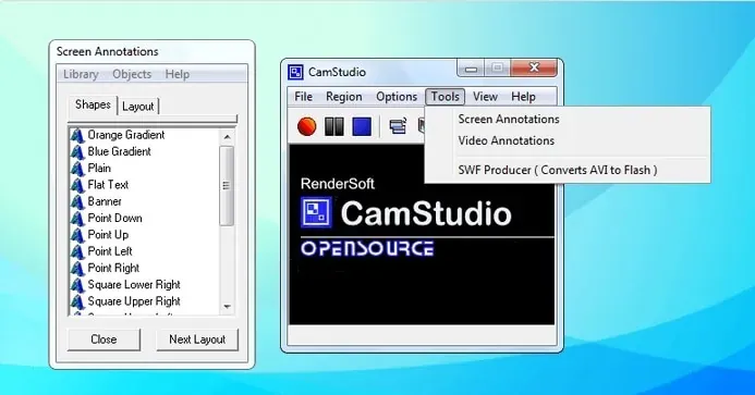 CamStudio ekran kayıt yazılımı arayüzü