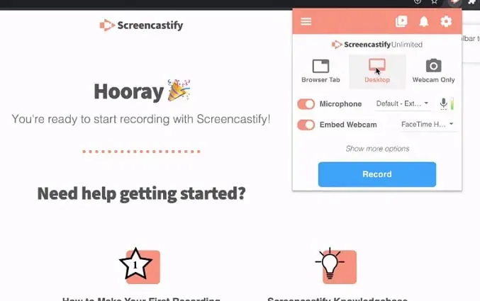 Screencastify ekran kaydedici ayarları